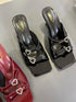 Double Straps Slid On Open Toe High Heel